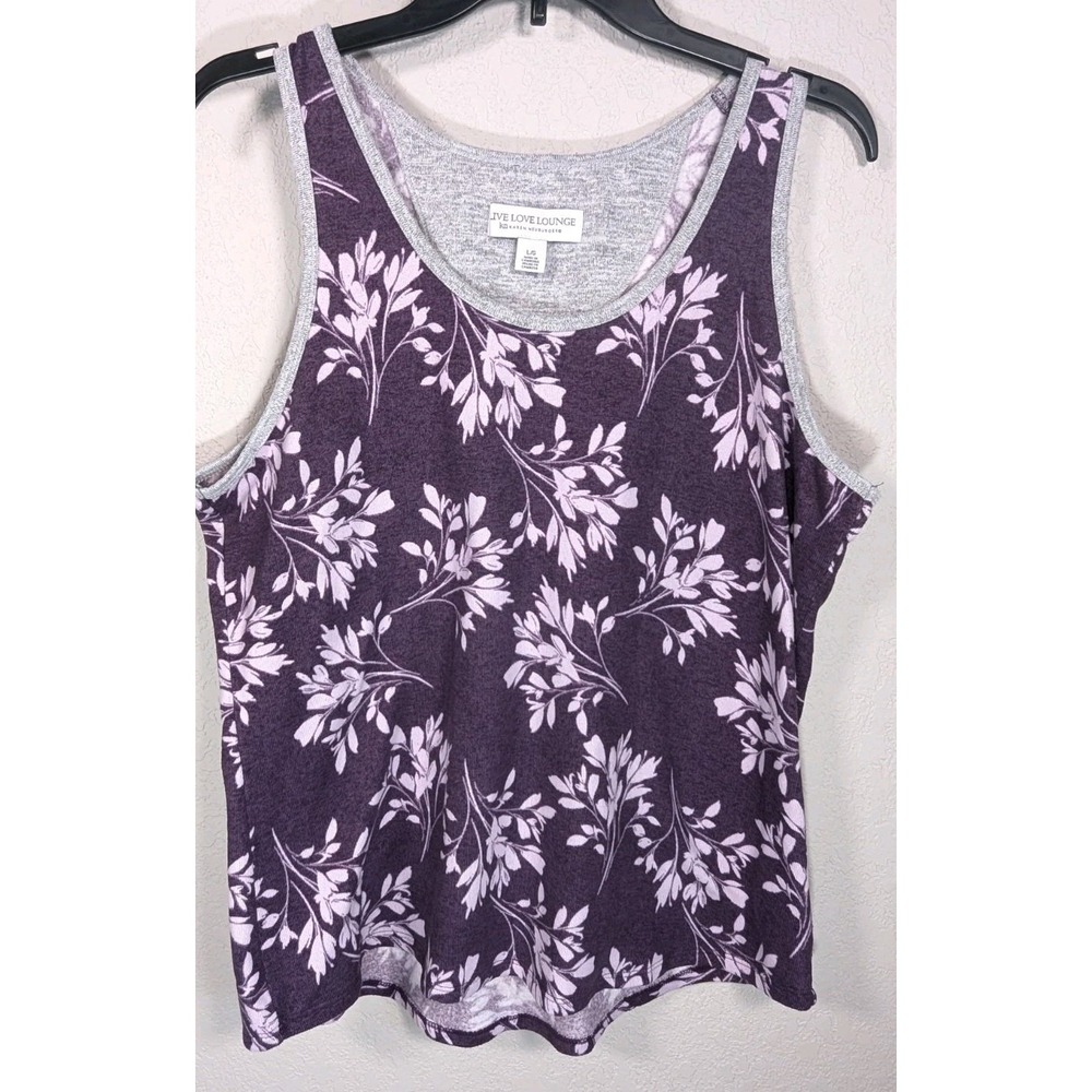 Live Love Lounge Tank Top Gray Purple Sleep Lounge Size Large Karen Neuburger